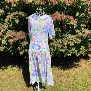 Vintage dress pastel 80s 90s| M-L  | cottage core blue yellow pink floral Santé
